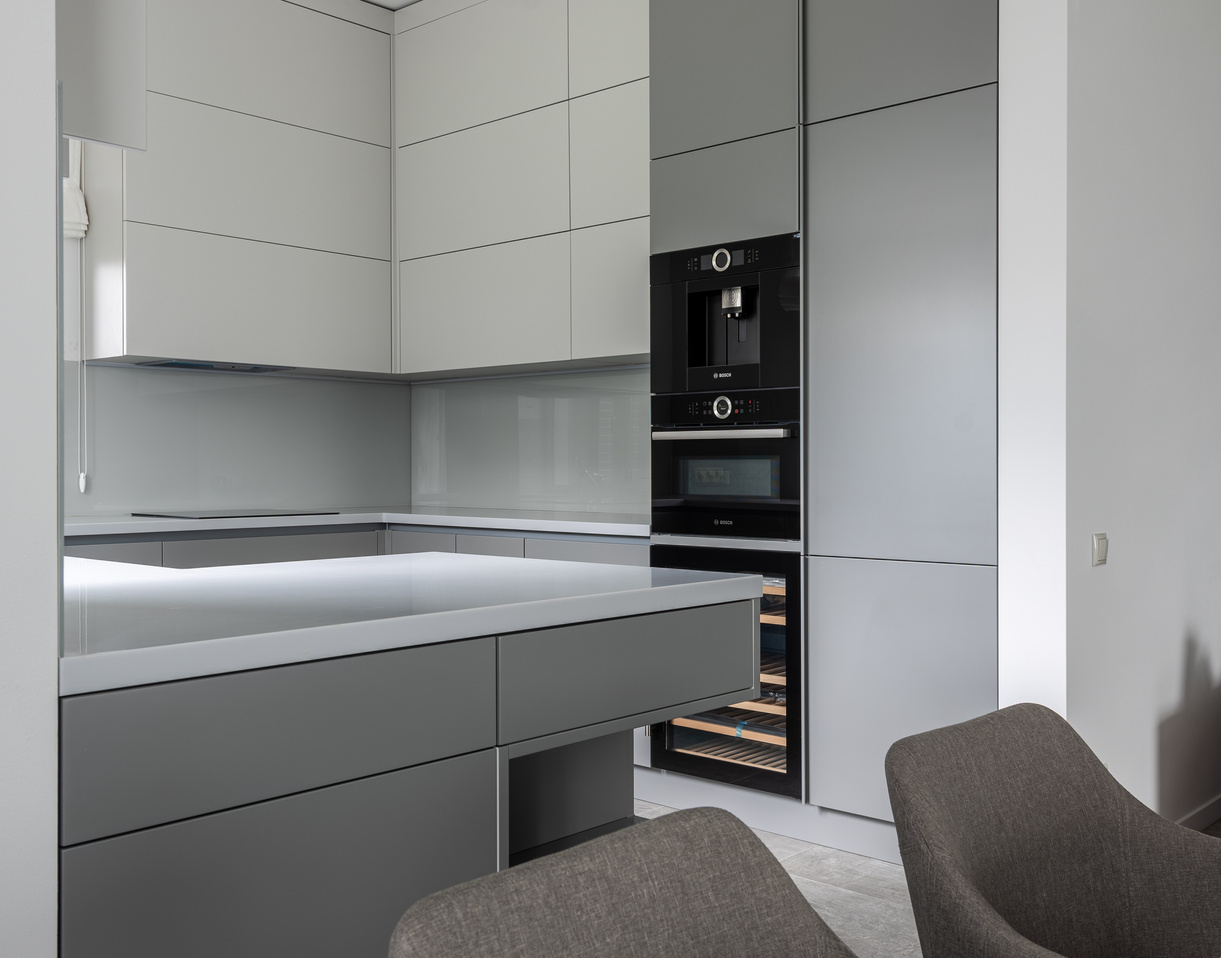 Modern interior of contemporary gray kitchen